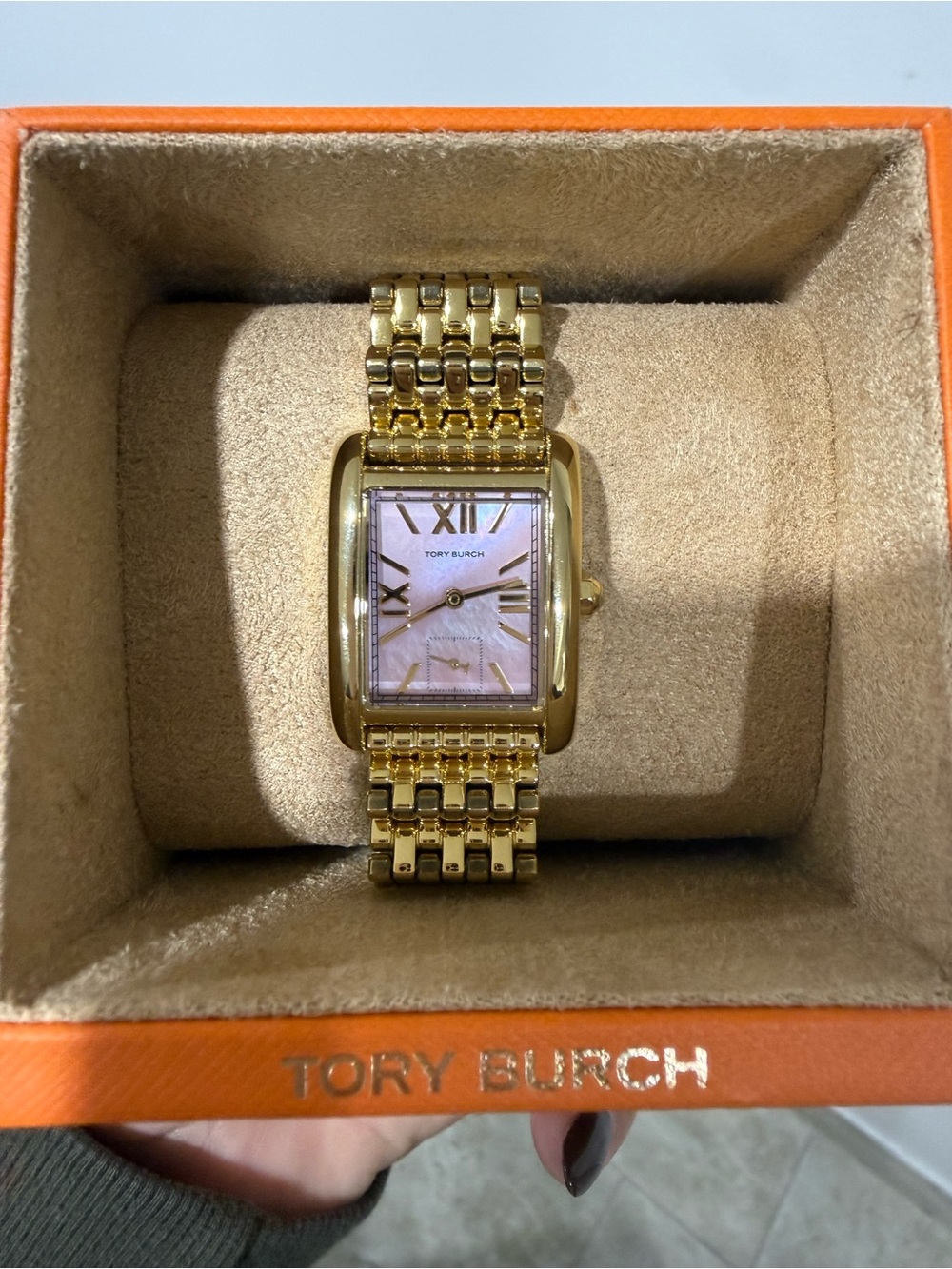 Tory Burch Gold-Tone Bracelet Watch with Pink Mother-of-Pearl Dial